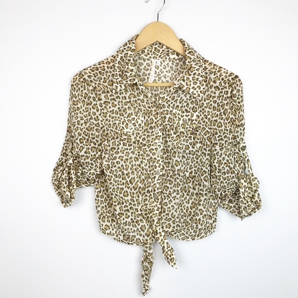 entro Tops - 🖤ENTRO | Leopard Print Button Up Blouse Tie Front